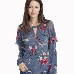 NWT White House Black Market Floral Tiered Sleeve Blouse, Size Small
